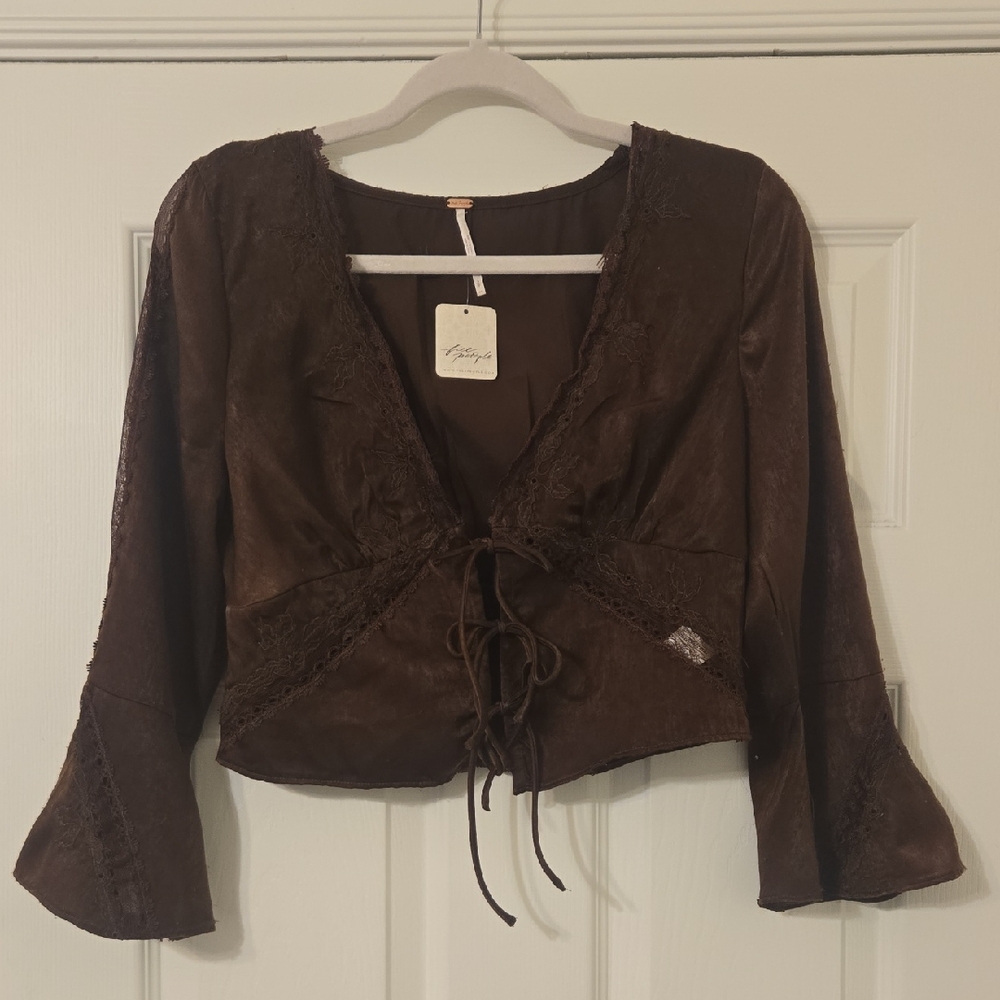 NWT Free People Brown Bell Sleeve Crop Blouse